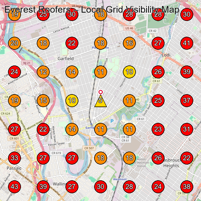 Everest Roofers GeoGrid visibility map for Roofing Contractor in Garfield